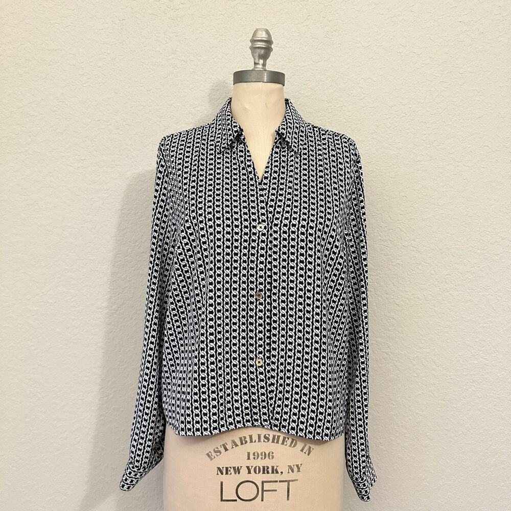 MICHAEL KORS Shirt Black Chain All Over Print Button Up Office NWT